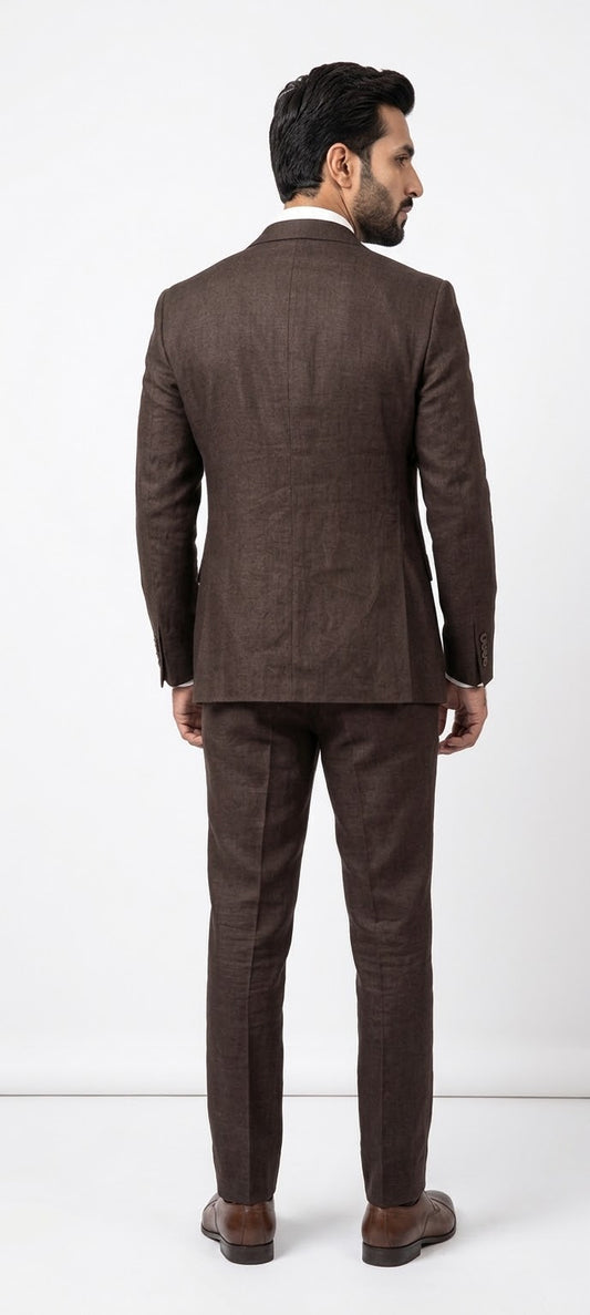 Classic Espresso Brown 3-Piece Tailored Suit (Jacket, Vest & Trousers