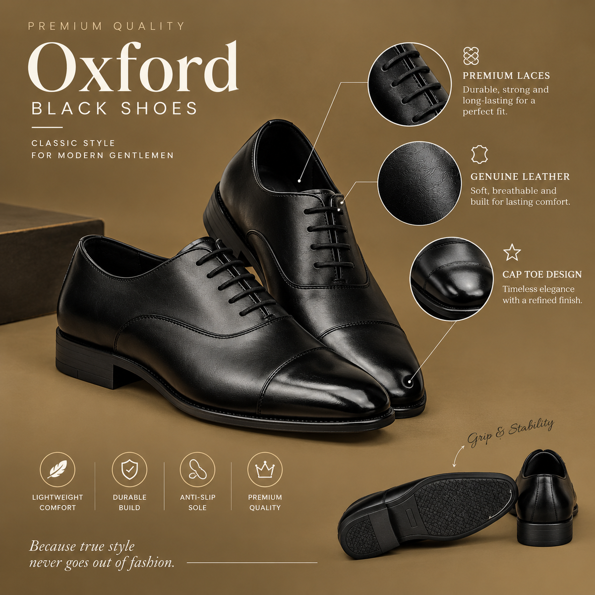 Executive Classic Black Oxford Shoes