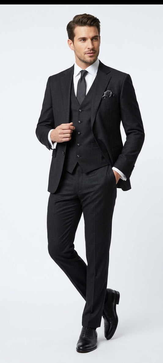 Classic Jet Black Slim-Fit 3-Piece suit.