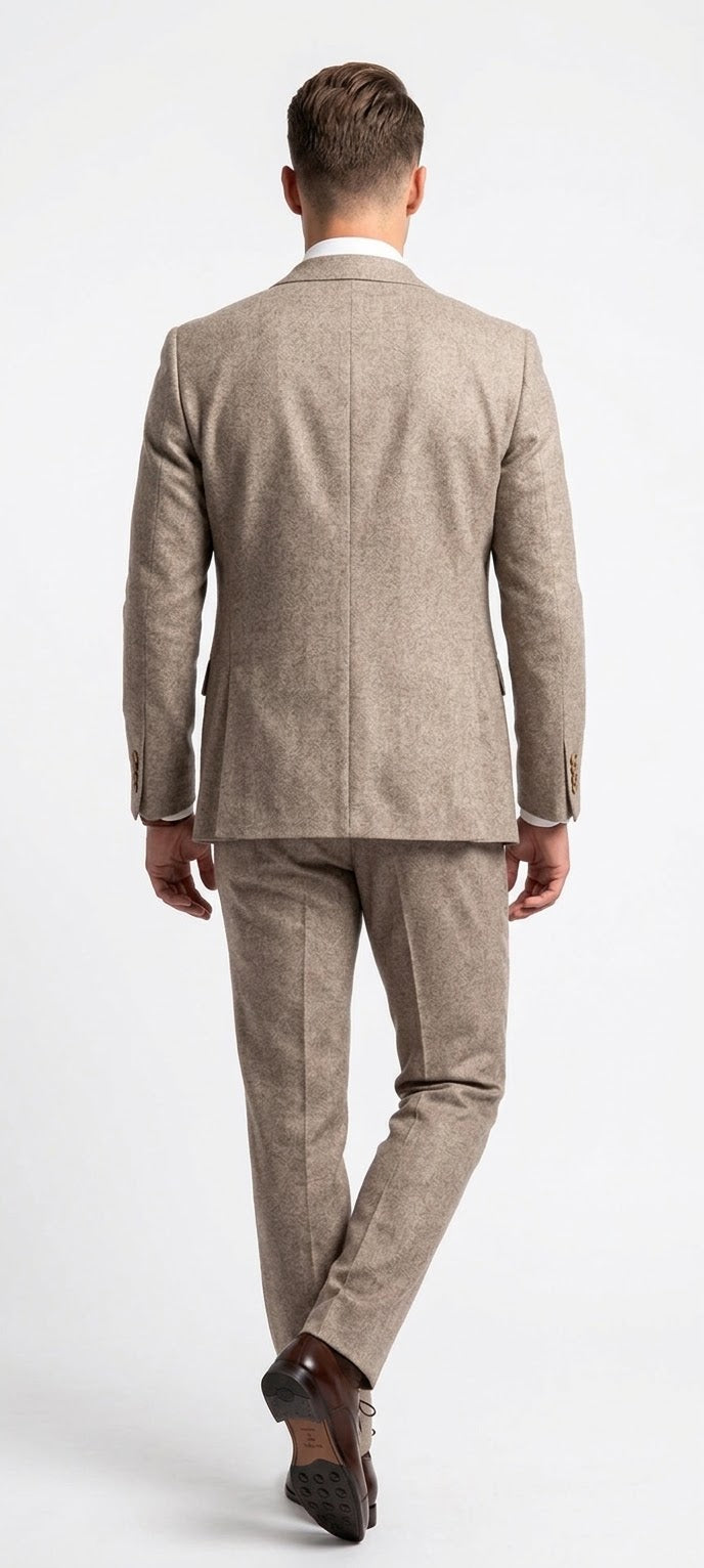 Men's Classic Beige Tweed 3-Piece Suit