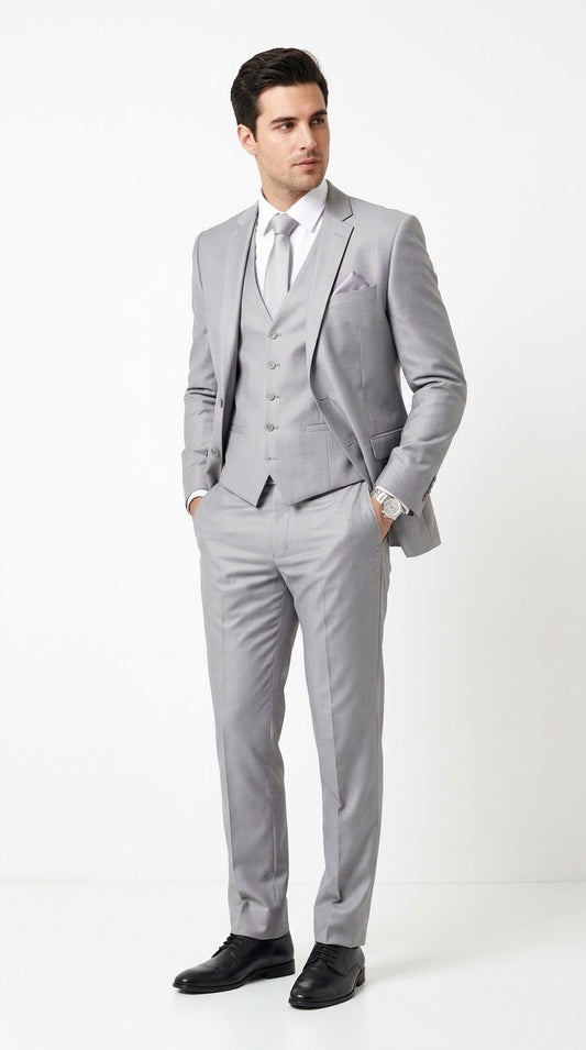 Classic Silver-Grey Slim-Fit Three-Piece Suit