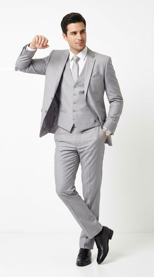 Classic Silver-Grey Slim-Fit Three-Piece Suit