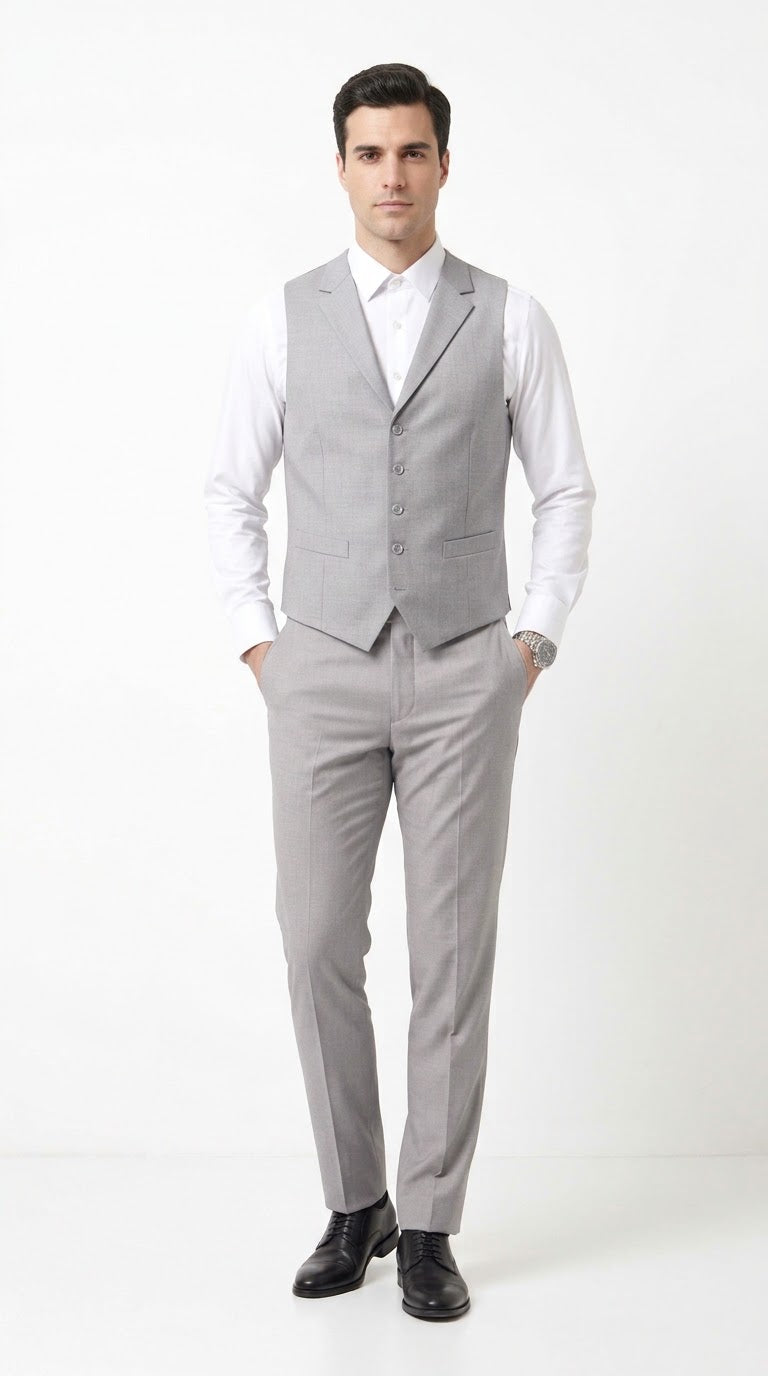Classic Silver-Grey Slim-Fit Three-Piece Suit