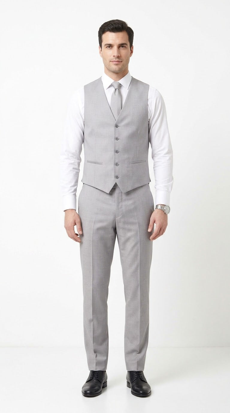 Classic Silver-Grey Slim-Fit Three-Piece Suit