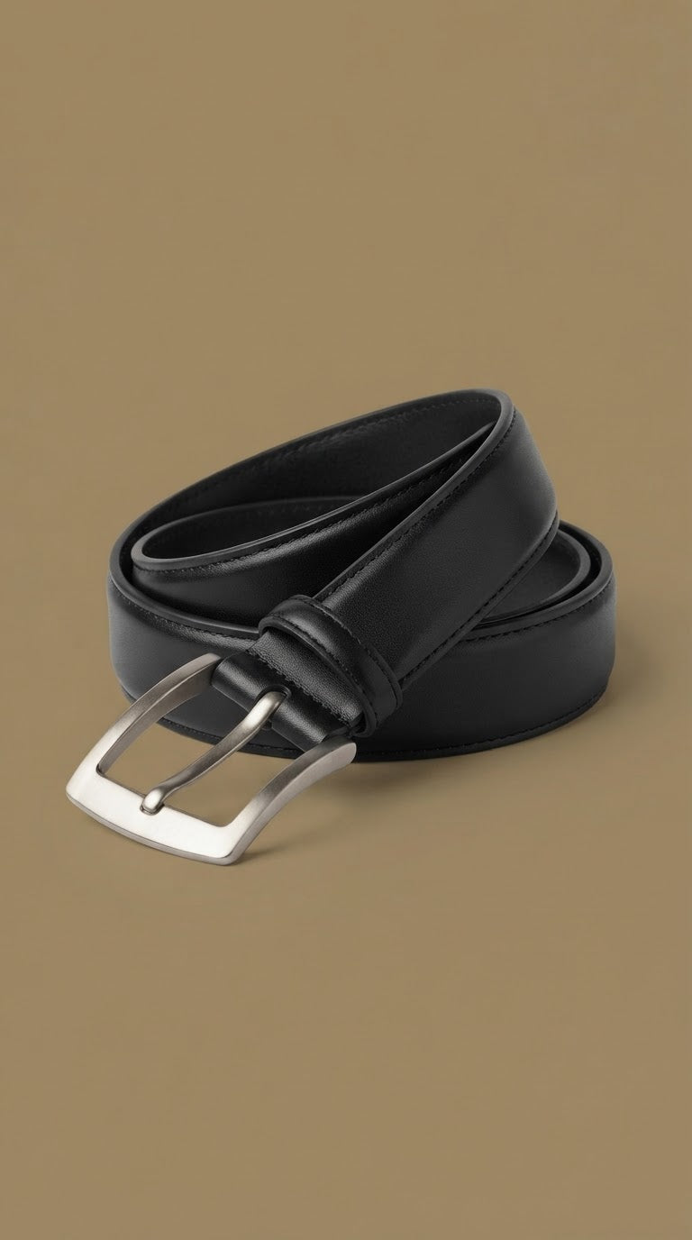 Official ISSB Formal Leather Dress Belt (Classic Black with Brushed Silver Buckle)