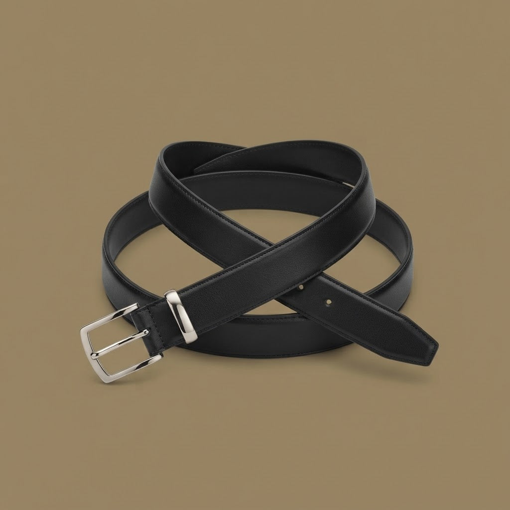 Official ISSB Formal Leather Dress Belt (Classic Black with Brushed Silver Buckle)