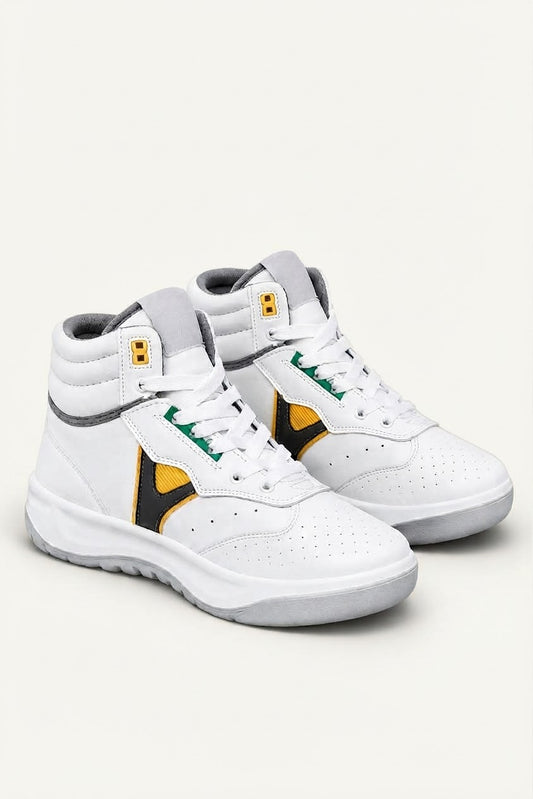 Ndure Men's White Colorblock High-Top Streetwear Sneakers
