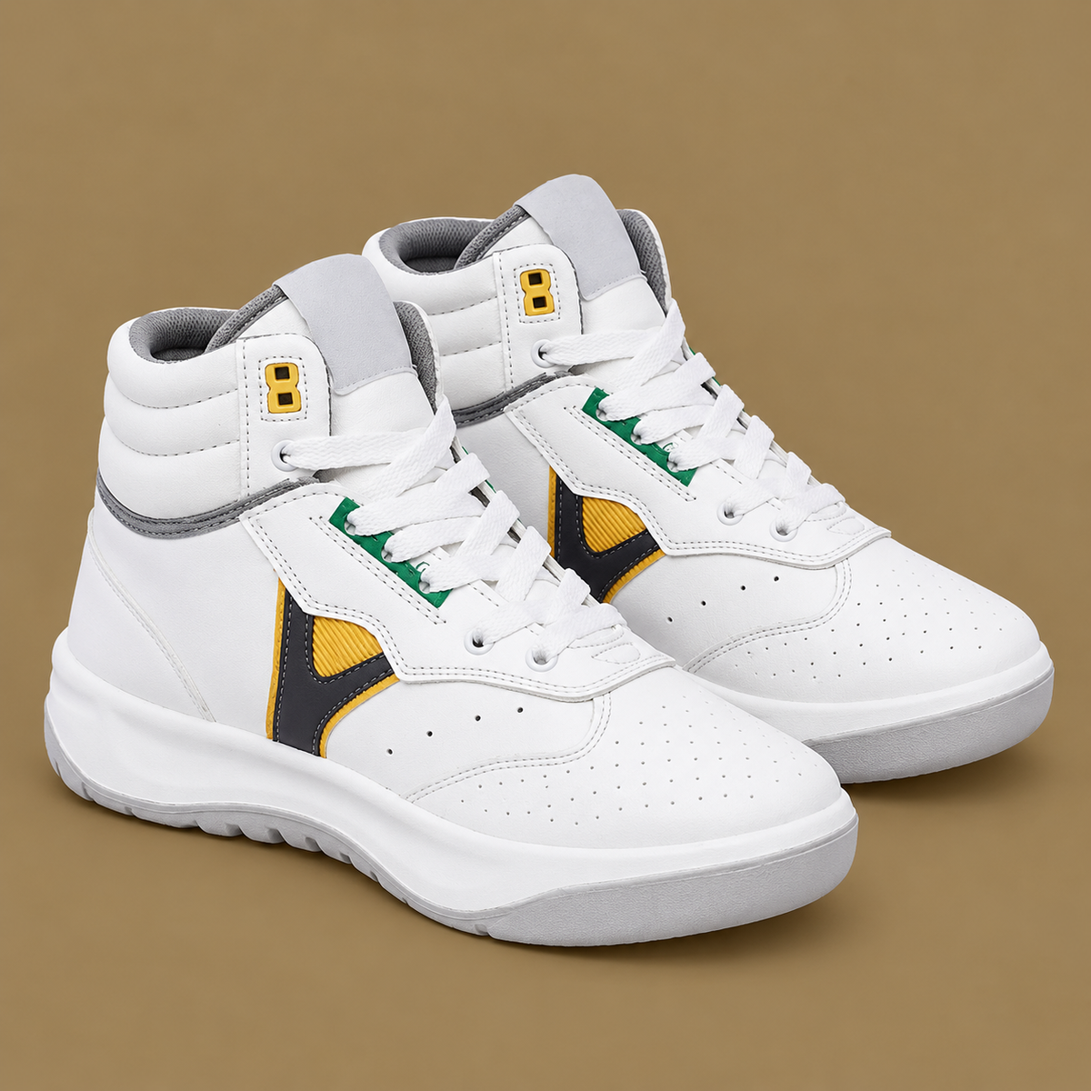 Ndure Men's White Colorblock High-Top Streetwear Sneakers