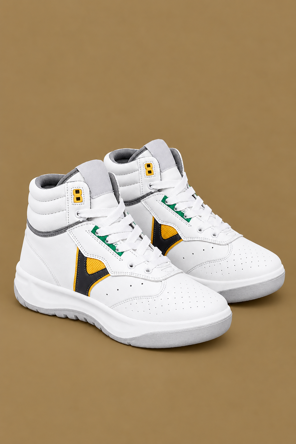 Ndure Men's White Colorblock High-Top Streetwear Sneakers