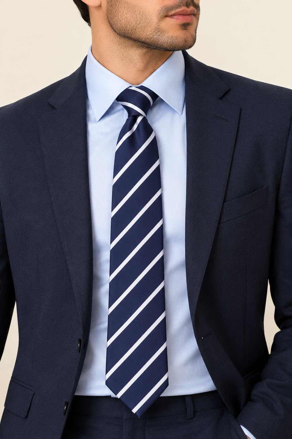 Premium Navy Blue Striped Tie – Classic Formal Necktie