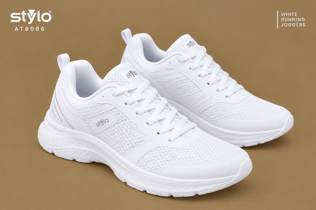 Stylo AT8086 White Running Joggers – Men’s Sports Shoes