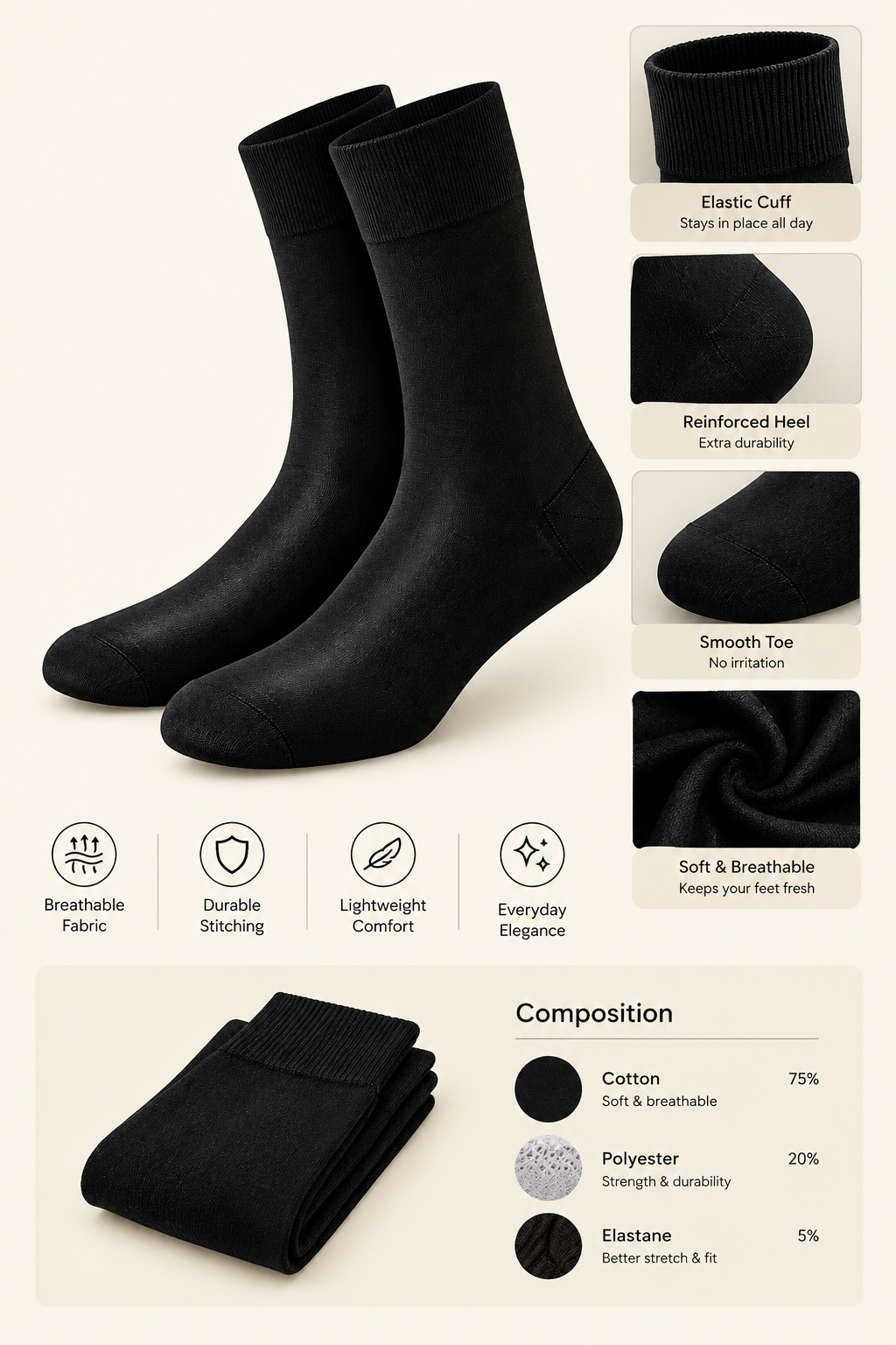 Premium Black Comfort Socks – Soft, Breathable & Durable