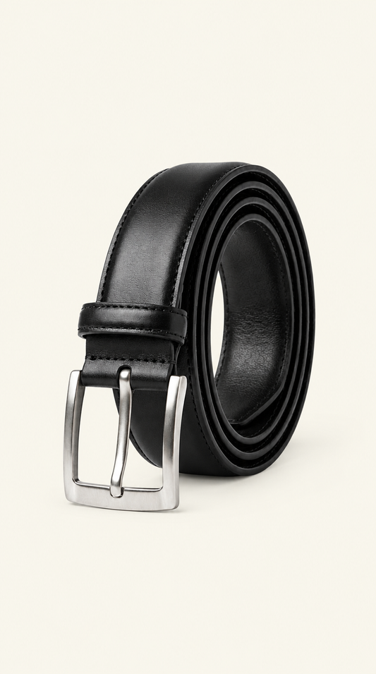 Official ISSB Formal Leather Dress Belt (Classic Black with Brushed Silver Buckle)