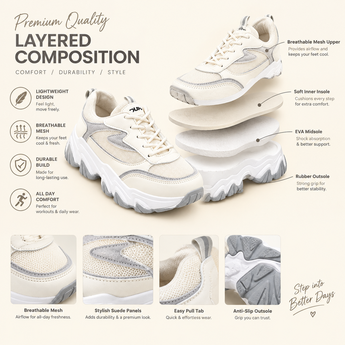 Premium White & Grey Chunky Sneakers – Unisex | Men & Women