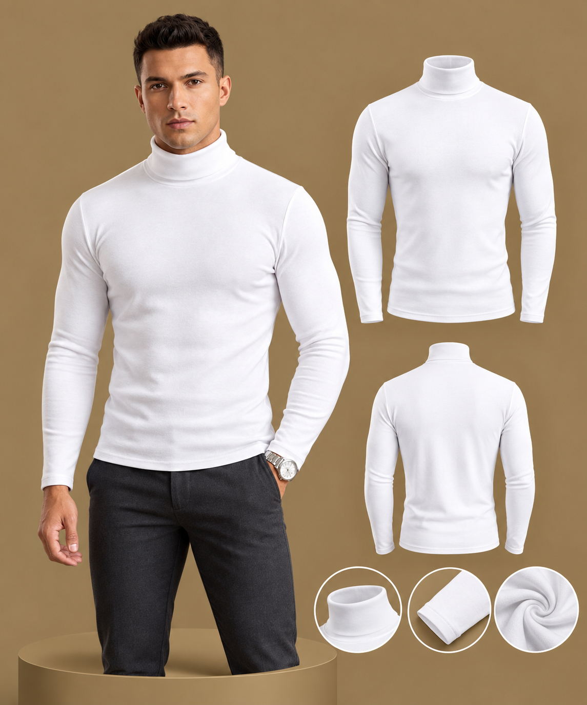 Men's Classic Thermal Turtleneck Long Sleeve Slim-Fit Pullover Shirt