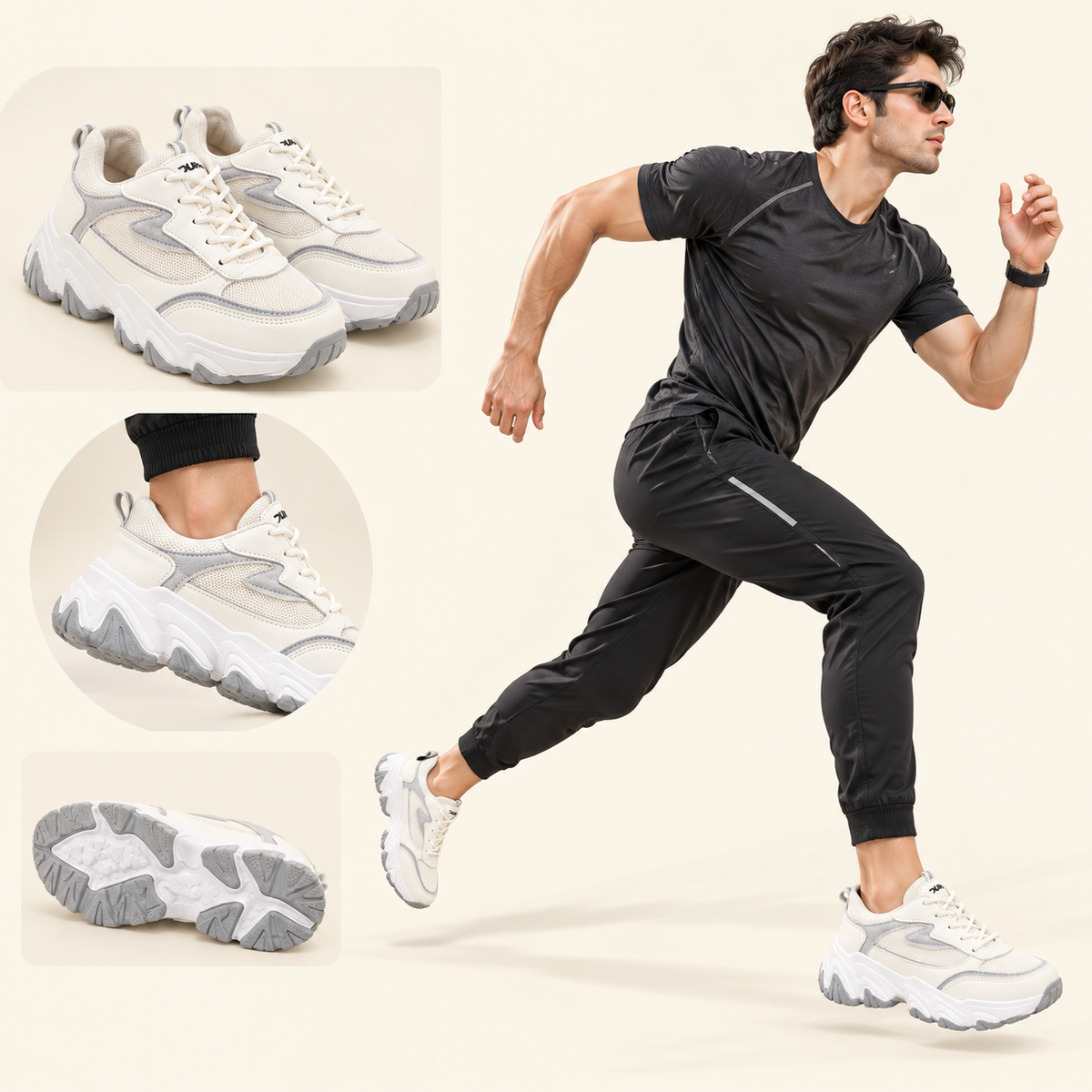 Premium White & Grey Chunky Sneakers – Unisex | Men & Women