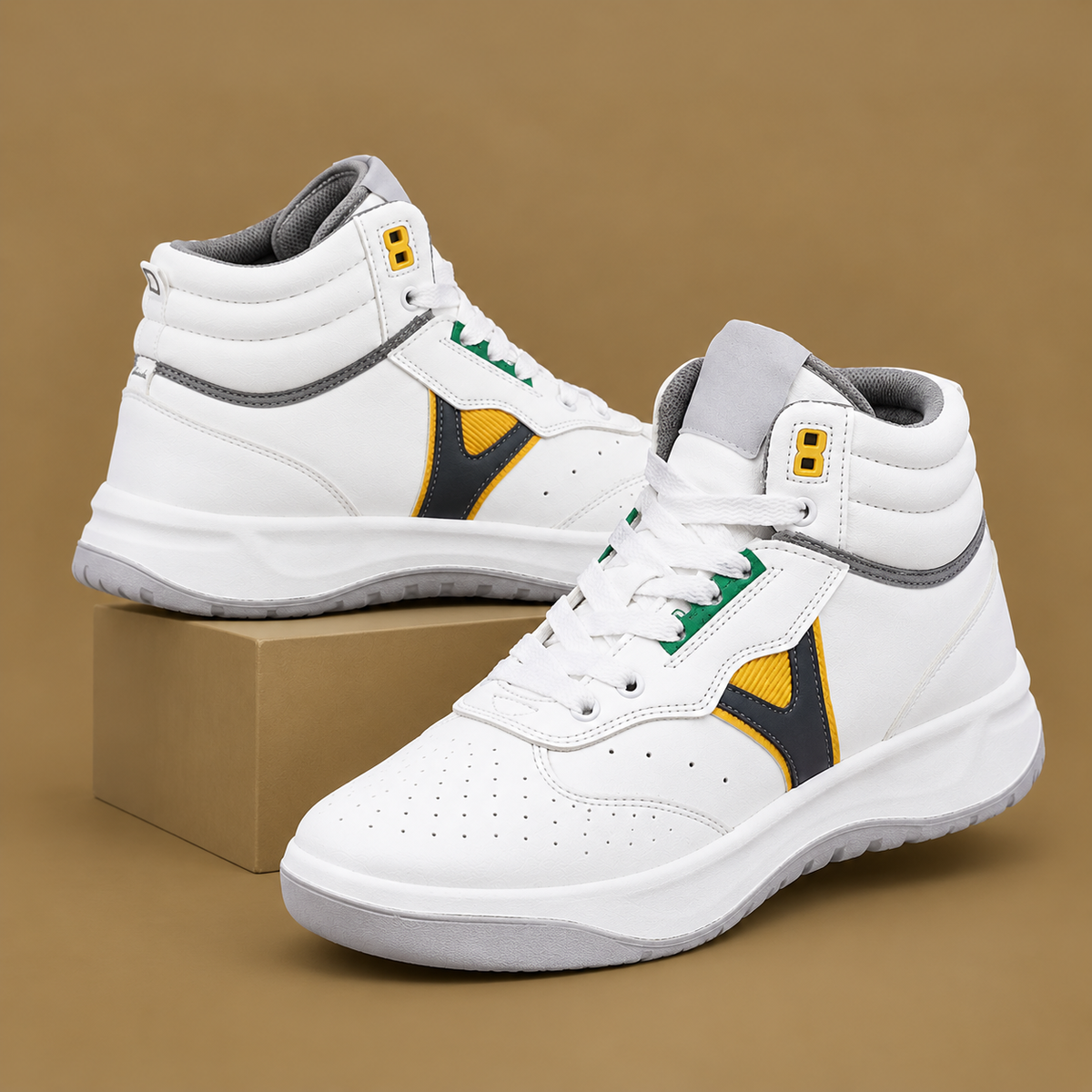 Ndure Men's White Colorblock High-Top Streetwear Sneakers