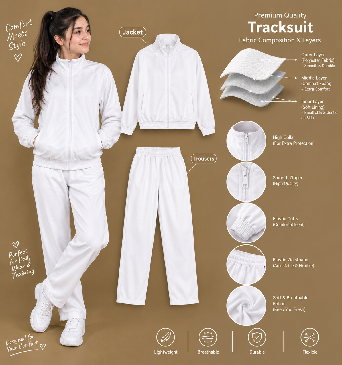 ISSB Full PT Kit – Women's Tracksuit Set (Jacket & Trouser) | Material: Premium Cotton-Fleece