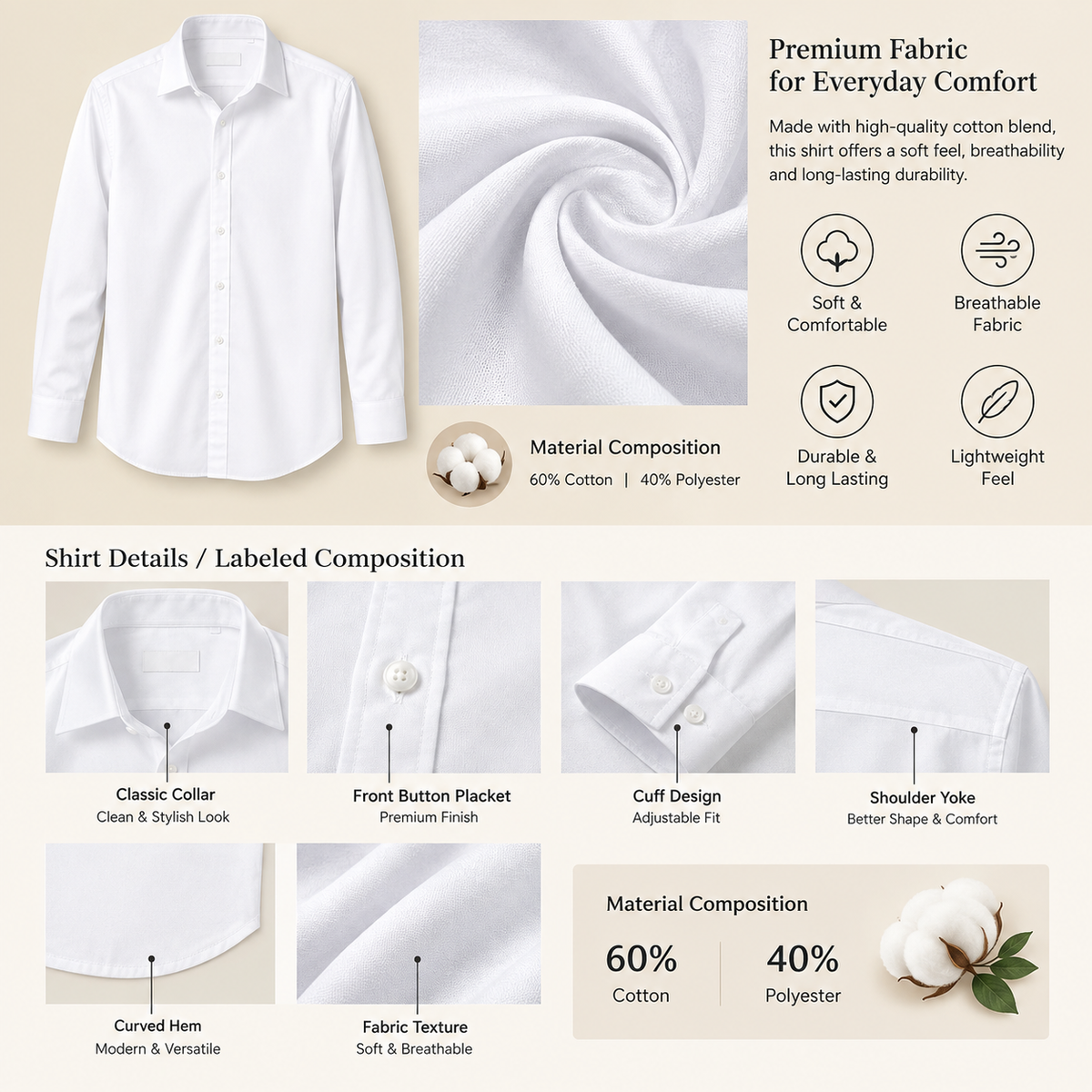 Men’s Classic Long-Sleeve Button-Down Dress Shirt
