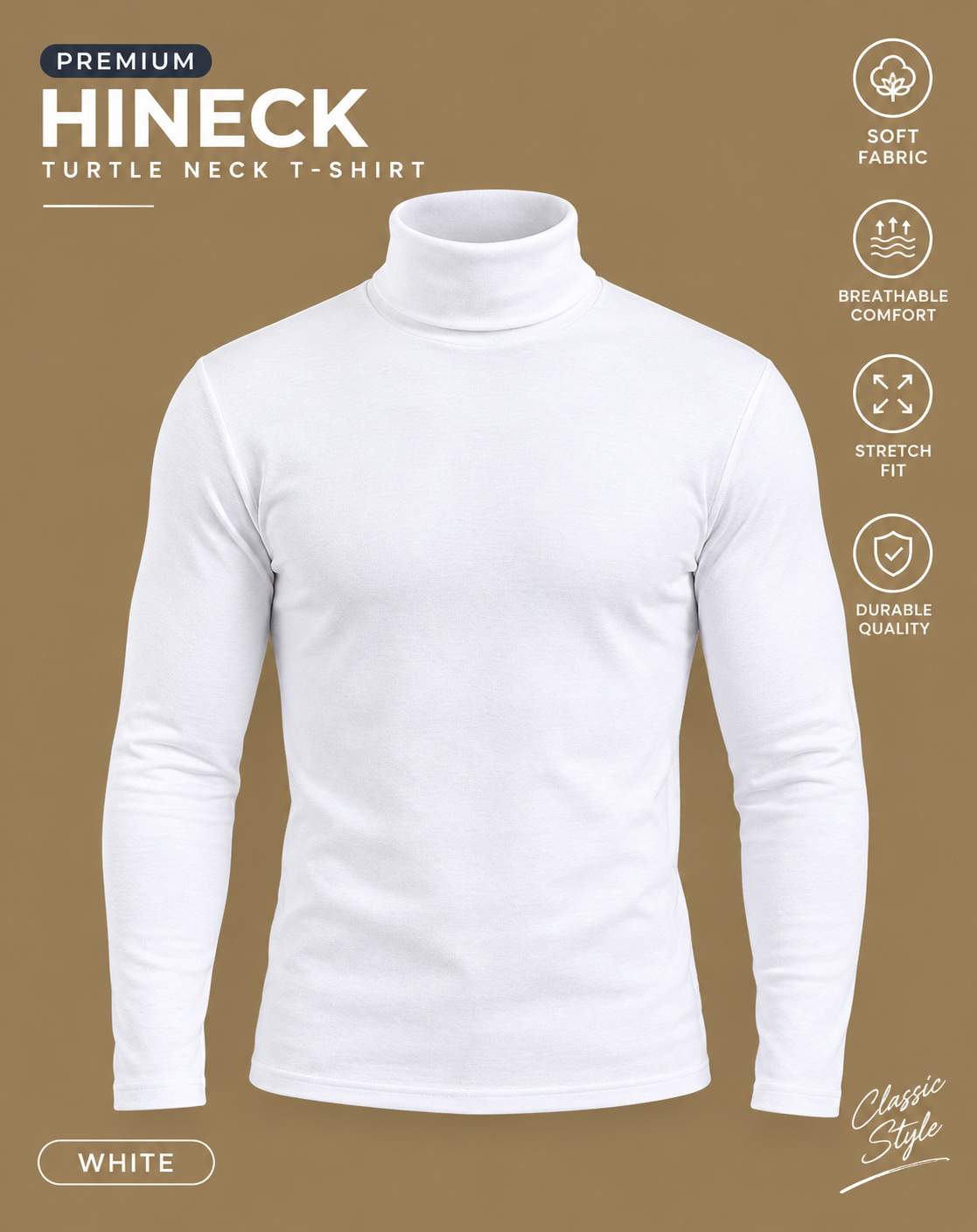 Men's Classic Thermal Turtleneck Long Sleeve Slim-Fit Pullover Shirt