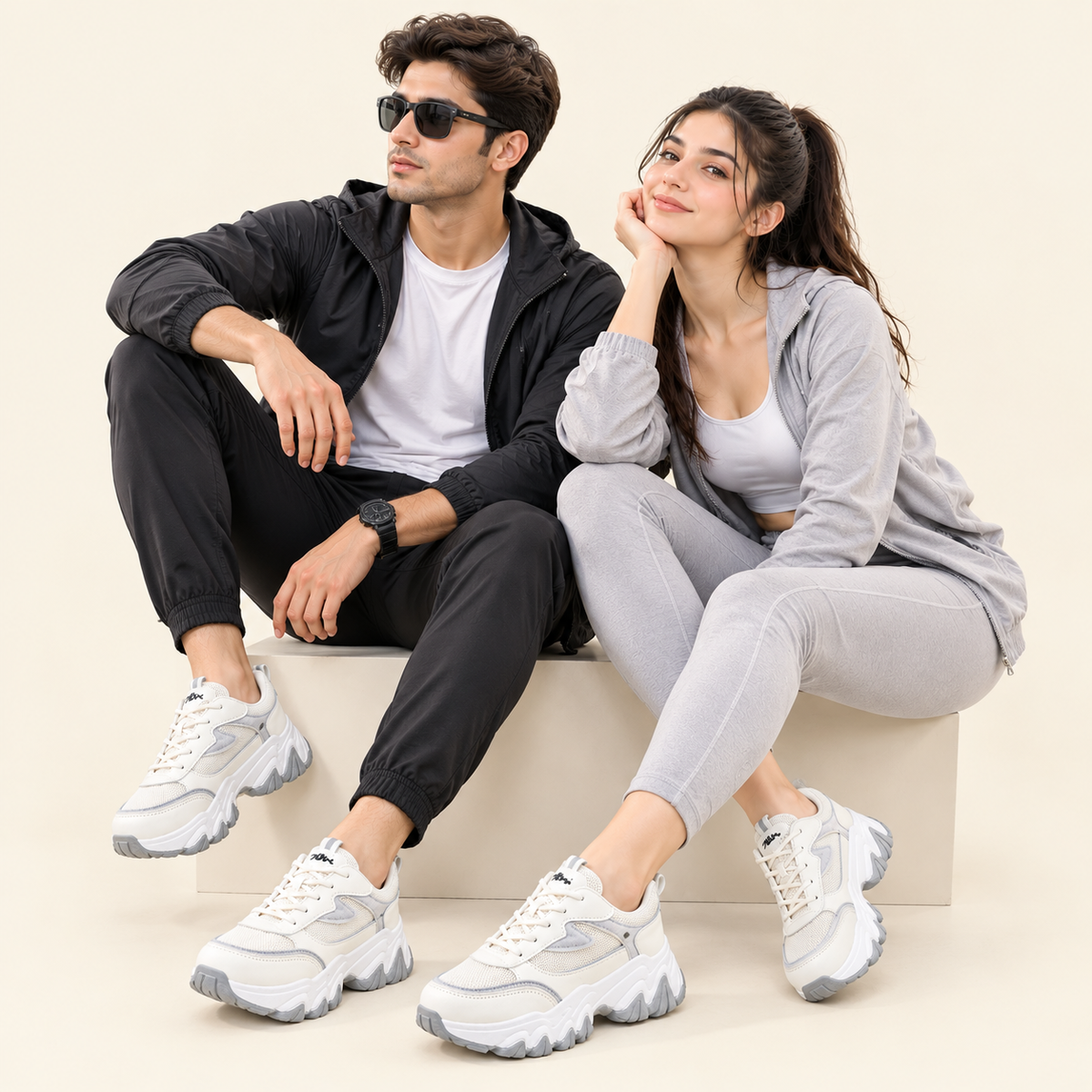 Premium White & Grey Chunky Sneakers – Unisex | Men & Women