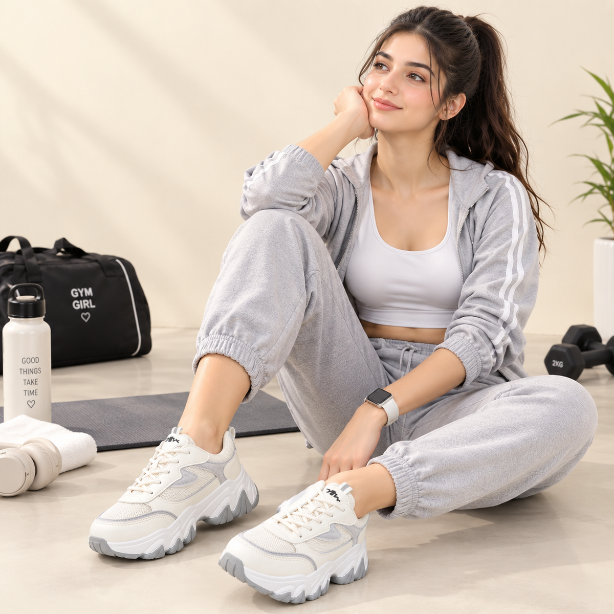 Premium White & Grey Chunky Sneakers – Unisex | Men & Women