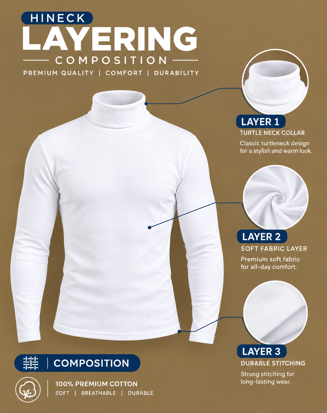 Men's Classic Thermal Turtleneck Long Sleeve Slim-Fit Pullover Shirt
