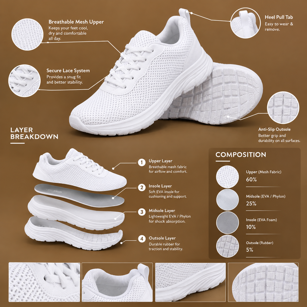 Women’s White Athletic Joggers – Cushioned EVA / Phylon Sole